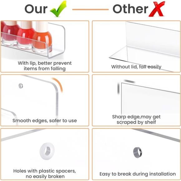 6 Pack Clear Acrylic Shelves, 12" Nursery Bookshelves, Small Floating Bookshelf - Picture 7 of 8